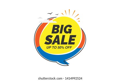 Big Summer Sale, Offer Sticker, Banner Design with 50% Discount Tag