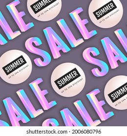 Big summer sale poster with 3D abstract holographic text elements. Vector illustration