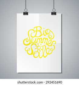 Big Summer Sale Poster Mockup Template with Lettering Element. Big summer sale template. 