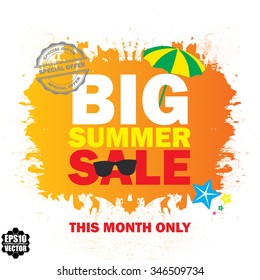 Big summer Sale with snow flake on orange poster and label vintage style - Vector illustration. 