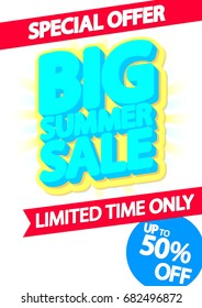 Big Summer Sale, special offer, up to 50% off, poster design template, vector illustration