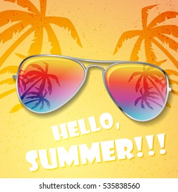 Big Summer Sunglasses With Palms And White Sample Text