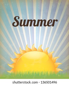 Big sun over vintage background vector illustration