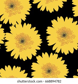 big sunflower black background seamless pattern vector 