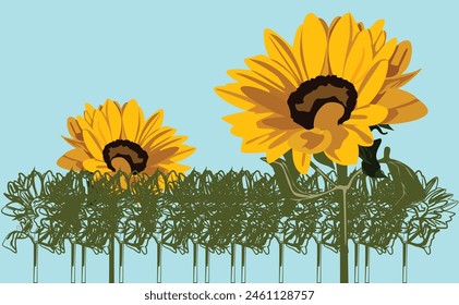 Big sunflowers with many green line shape flowers