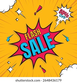 Big super sale comic style banner with discount offer. shopping festival super sale banner. Flash sale special offer banner for social media post or website banner. big sale campaign