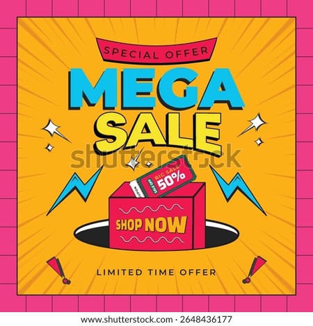 Big super sale comic style banner with discount offer. shopping festival super sale banner. Flash sale special offer banner for social media post or website banner. big sale campaign