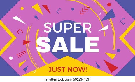 Big super sale horizontal banner vector. Colorful geometric background with triangle elements. Vector design template for sale and discount, business, advertisement, promotion, presentation.