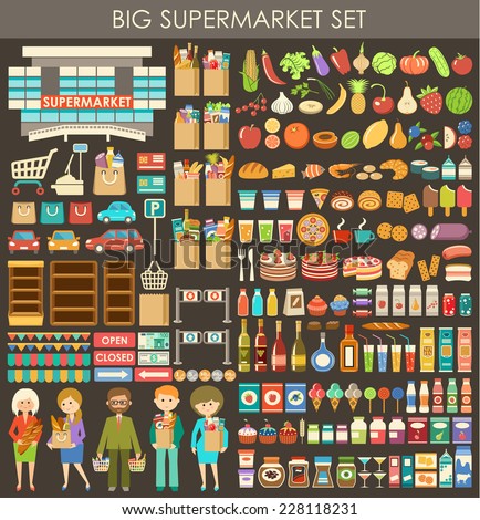 Big supermarket set. vector