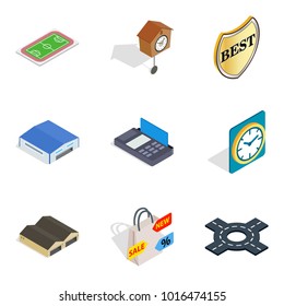 Big supply icons set. Isometric set of 9 big supply icons for web isolated on white background