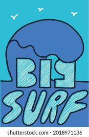Big surf themed t-shirt for kids and teens or print, label design that can be used in various places.