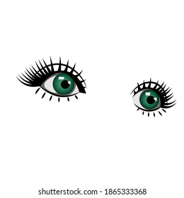 big surprised green eyes in vector on transparent background