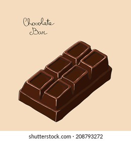 Big sweet chocolate bar. Hand drawn vector illustration.