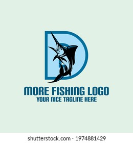 big sword fish in actions logo, great blue marlin swimming vector illustrations