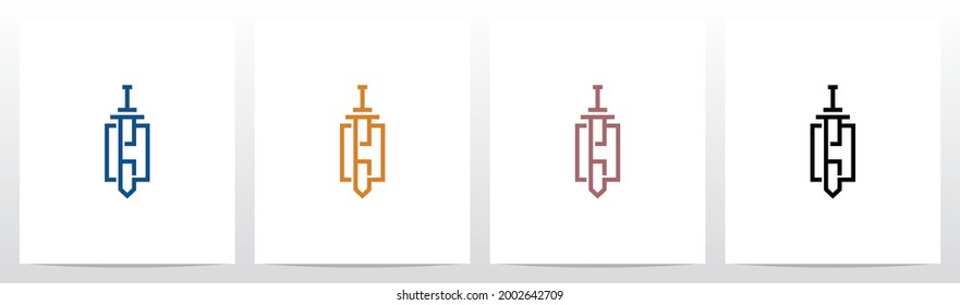 Diseño de logotipo de espadas grandes en letras H