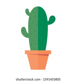 Big and tall friendly cactus in an orange pot with three arms and spikes. Flat design illustration.