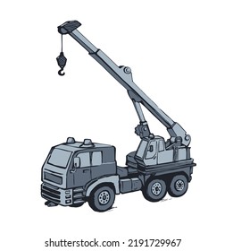 Big tall jib erection height winch carrier lifter on white sky backdrop. Freehand line black ink hand drawn logo pictogram emblem sketchy in art retro doodle cartoon style pen on paper space for text
