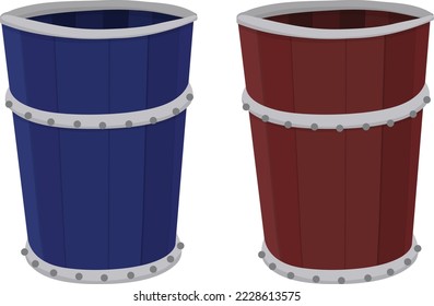 Big Tall Trash Can Wooden Bucket Two Colors Illustrated Prop Vector Artwork