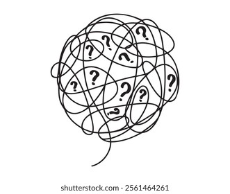 Big tangle Psychological concept of problem solving knot doodle hand drawn icon. Outline drawing concept of problem line clipart symbol. Vector illustration