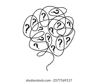 Big tangle Psychological concept of problem solving knot doodle hand drawn icon. Outline drawing concept of problem line clipart symbol. Vector illustration