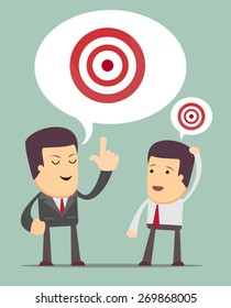 Big Target. Cartoon Vector Illustration of a cartoon businessman  talking discuss their goals.
