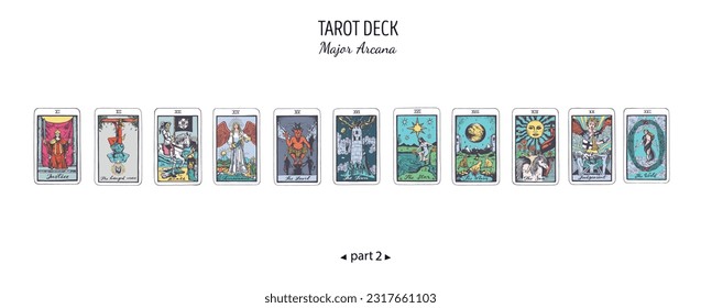 Big Tarot card deck.  Major arcana set part 1 . Vector hand drawn engraved style. Occult and alchemy symbolism. The fool, magician, high priestess, empress, emperor, lovers, hierophant, chariot