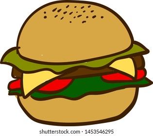 Gran y sabrosa hamburguesa de queso, ilustración, vector sobre fondo blanco.