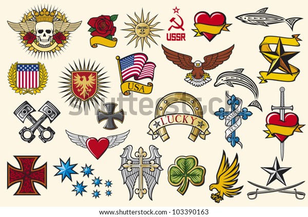 Big Tattoo Collection Set Symbols Stock Vector (Royalty Free) 103390163