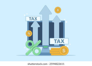 big tax concept. business tax keeps increasing and getting bigger. financial problems. increasing tax percentage. annual income tax. flat style design illustration on background.