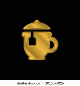 Big Tea Pot gold plated metalic icon or logo vector