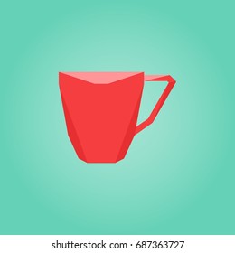 Big teacup symbol polygon flat icon on background