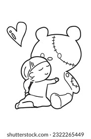 Big teddy bear   girl coloring sheet