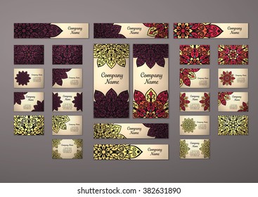 Big templates set. Business cards, invitations and banners. Floral mandala pattern and ornaments. Oriental design Layout. Asian, Arabic, Indian, ottoman motifs.
