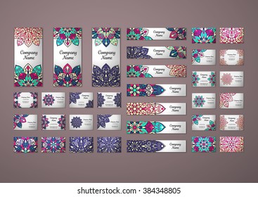 Big templates set. Business cards, invitations and banners. Floral mandala pattern and ornaments. Oriental design Layout. Asian, Arabic, Indian, ottoman motifs. 