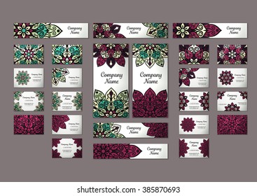 Big templates set. Business cards, invitations and banners. Floral mandala pattern and ornaments. Oriental design Layout. Asian, Arabic, Indian, ottoman motifs. 