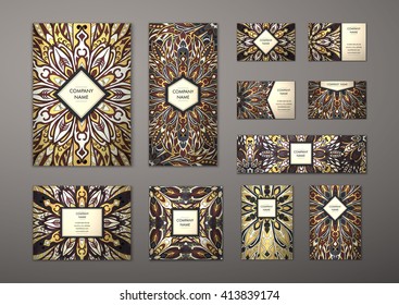 Big templates set. Business cards, invitations and banners. Floral mandala pattern and ornaments. Oriental design Layout. Asian, Arabic, Indian, ottoman motifs.