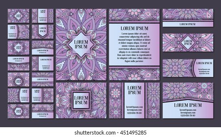 Big templates set. Business cards, invitations and banners. Floral mandala pattern and ornaments. Oriental design Layout. Asian, Arabic, Indian, ottoman motifs.