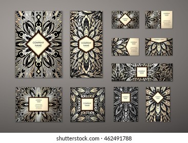 Big templates set. Business cards, invitations and banners. Floral mandala pattern and ornaments. Oriental design Layout. Asian, Arabic, Indian, ottoman motifs.