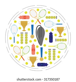 Big tennis flat items composed in circle shape. Can be used for banners, flayers, web.