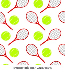 Gran raqueta de tenis y patrón de pelota verde sin soldadura aislado en el vector de fondo blanco. El doodle de dibujos animados pone a prueba equipos de juego.