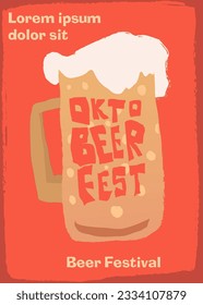 texto grande dentro del vaso de cerveza para el afiche de oktoberfest. ilustración vectorial de estilo vintage