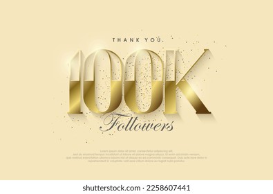 A big thank you to 100k followers, with a shiny luxury gold design. Premium vector for poster, banner, celebration greeting.
