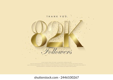 Un gran agradecimiento a los seguidores de 82k, con un diseño de oro de lujo brillante.