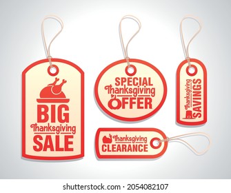 Big Thanksgiving sale, special Thanksgiving offer, Thanksgiving clearance, Thanksgiving savings, concept design sale tags set. Vector illustration