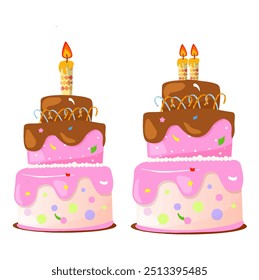 grande três camadas morango chocolate crianças bolo de aniversário meninas vetor