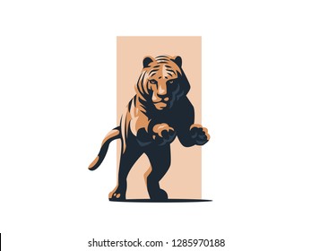 Big tiger in a jump. Vector illustration