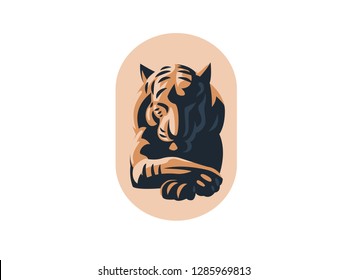 Big tiger lies with closed eyes. Vector illustration