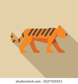 Gran tigre caminando sigilosamente lanzando una larga sombra diseñada con estilo minimalista plano