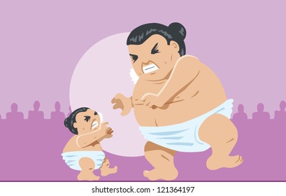 Big and tiny Sumo wrestler	