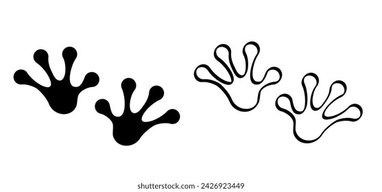 Big toad frog vector. Frog feet. drawing footprint or footstep print. Cartoon reptile. Amphibian icon. Frogs pictogram